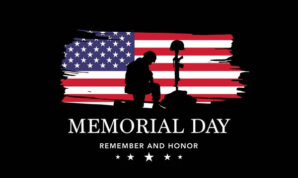 Soldater Siluett Salutera Usa Flaggan För Memorial Day Affisch Eller — Stock vektor
