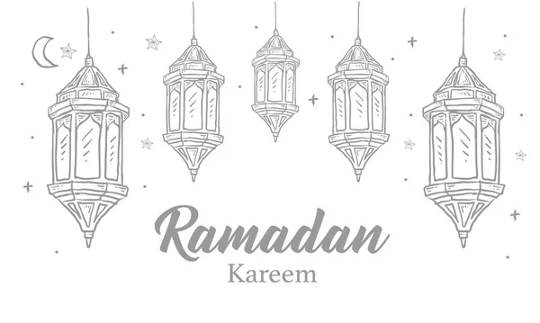 Tarjeta Felicitación Ramadán Kareem Con Adorno Islámico Una Línea Vintage — Archivo Imágenes Vectoriales