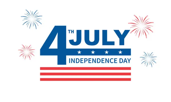 7月4日快乐烟火 独立日美国蓝色背景美国国旗和7月4日字体 矢量插图 — 图库矢量图片
