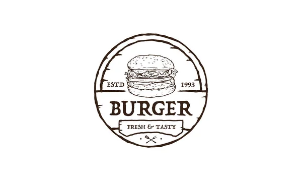 Burger Stempel Mit Logo Design Inspiration Stil Der Kreislinie Vektorillustration — Stockvektor