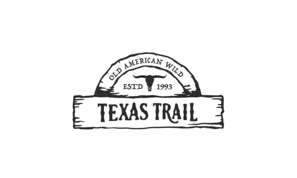 Texas Longhorn Kraj Western Bull Bydło Vintage Etykieta Logo Design — Wektor stockowy