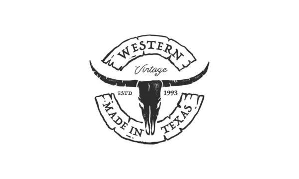 Texas Longhorn Logo Country Western Bull Cattle Vintage Retro Logo — 스톡 벡터
