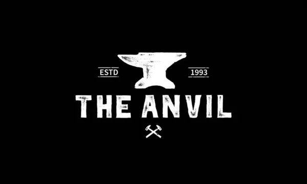 Demirci Demir Anvil Dökümhanesi antika logo tasarımı, vektör illüstrasyonu