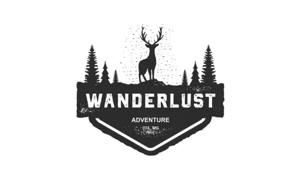 Vintage Wanderlust Logo Vector Design Illustration Cerf Créatif Logo Montagne — Image vectorielle