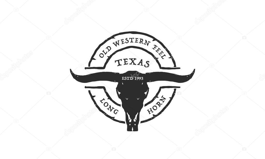 Texas Longhorn, Country Western Bull Cattle Vintage Label Logo Design