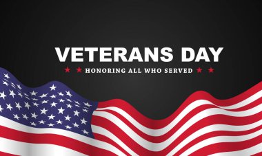 Veteran's day poster.Honoring all who served. Veteran's day illustration with american flag and soldiers clipart