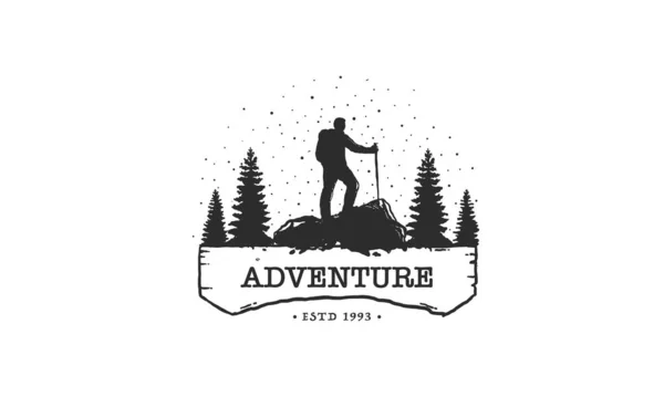Turista Sobe Símbolo Montanha Modelo Logotipo Viagem Expedição Design Logotipo — Vetor de Stock