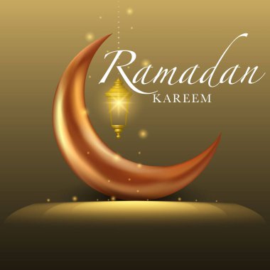 Islamic background with ramadan lantern and crescent moon 3D illustration. Decoration for ramadan kareem, mawlid, iftar, isra miraj, eid al fitr adha and muharram. clipart