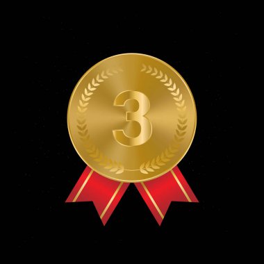 Altın ödüllü spor. Madalya, kırmızı kurdele, 3D gerçekçi.