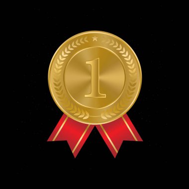 Altın madalyalar, 3 boyutlu gerçekçi illüstrasyon. Defne yapraklı birincilik madalyası.