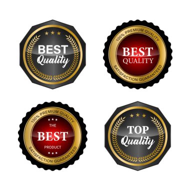 Altın kurdele vektör koleksiyonlu altın rozetler ve etiketler.