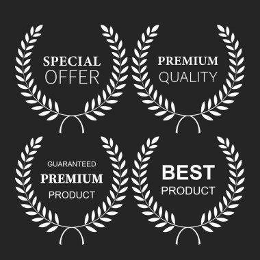 Defne çelenkli vektör kalitesinde amblemler. vektör illüstrasyonu