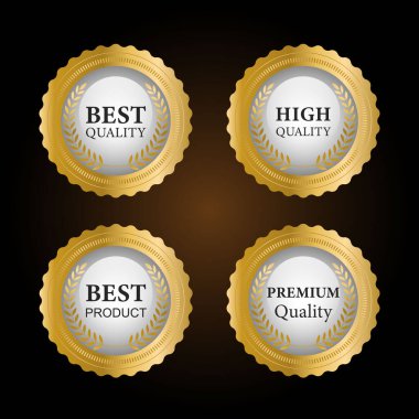 Altın rozet koleksiyonu ve eski tarz etiketler. vektör illüstrasyonu
