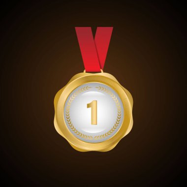 Altın Madalya Vektörü. Altın Birinci Yer Rozeti. Spor Maçı Altın Meydan Okuma Ödülü. vektör illüstrasyonu