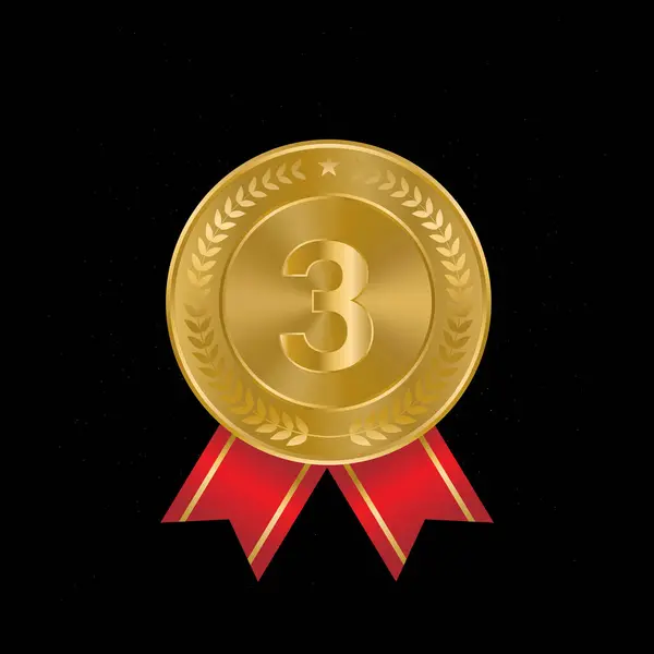 Medallas Oro Sala Ilustración Realista Medallas Tercer Lugar Con Hojas — Vector de stock