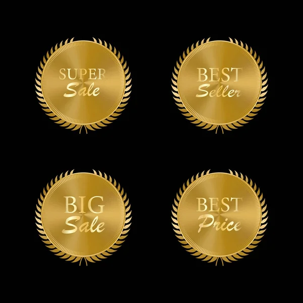 Insignias Oro Lujo Etiquetas Producto Primera Calidad — Vector de stock
