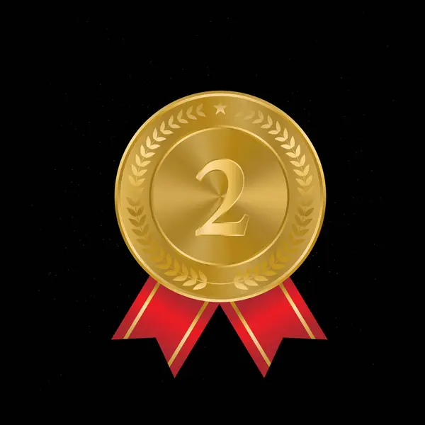 Afdeling Gouden Medailles Realistische Illustratie Tweede Plaats Medailles Met Laurierbladeren — Stockvector