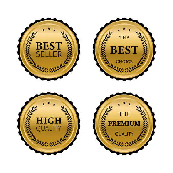 Set Quality Product Golden Badges Labels — Stock Vector