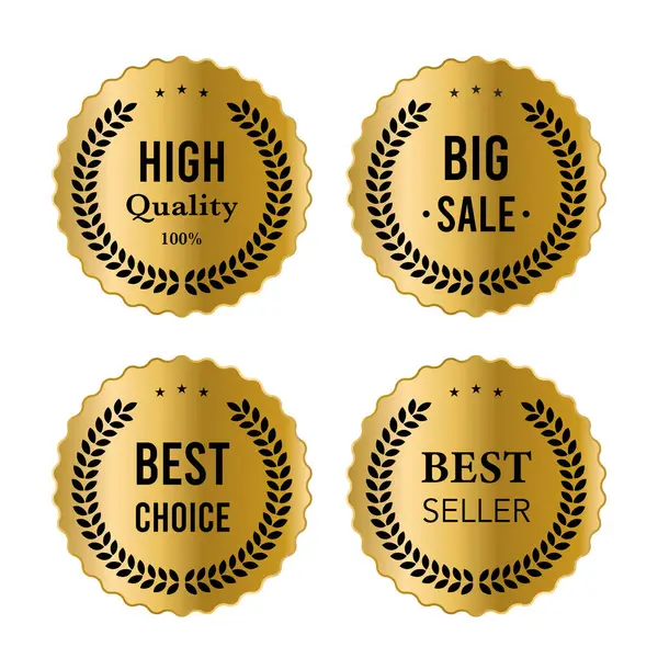 Distintivi Etichette Oro Lusso Prodotto Qualità Premium — Vettoriale Stock
