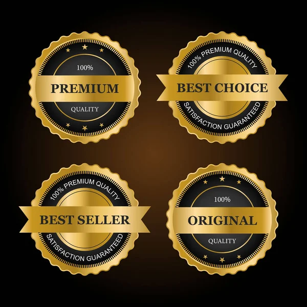 Luxury Gold Badges Labels Premium Quality Product Vector Illustration — Stock Vector