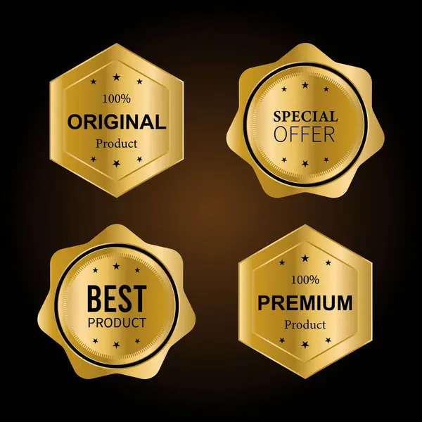 Lyx Guld Märken Och Etiketter Premium Kvalitet Produkt Vektor Illustration — Stock vektor