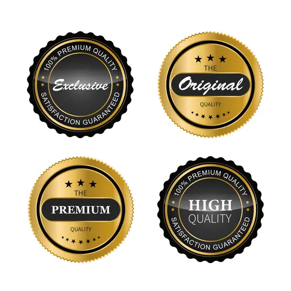Luxe Gouden Badges Labels Premium Kwaliteitsproduct Vectorillustratie — Stockvector
