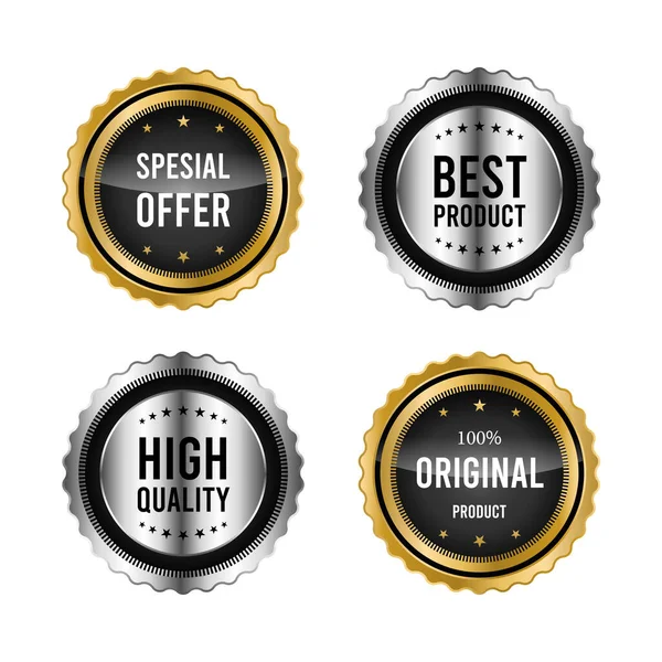 Distintivi Oro Lusso Etichette Prodotto Qualità Premium Illustrazione Vettoriale — Vettoriale Stock