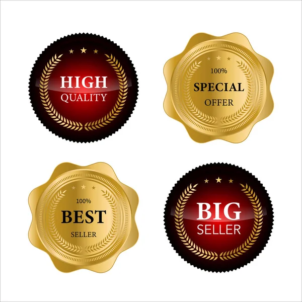 Golden Badges Labels Golden Ribbon Vector Collection Vector Illustration — Stock Vector