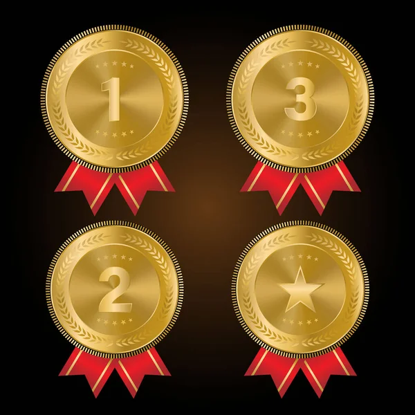 1St 2Nd 3Rd Sports Utmärkelser Tre Medaljer Guld Isolerad Vit — Stock vektor
