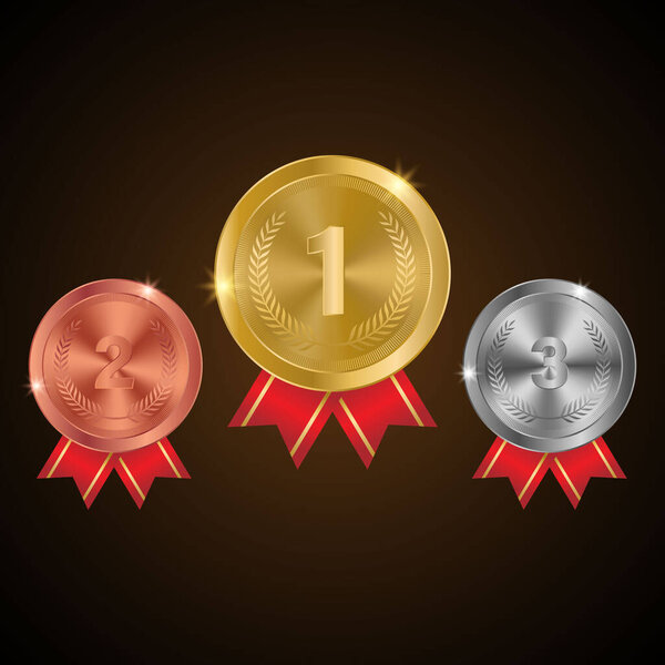 Set of gold, silver and bronze medals. vector illustration