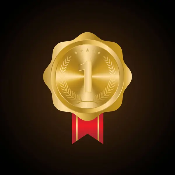 Vector Medalla Oro Insignia Dorada Del 1Er Lugar Sport Game — Vector de stock