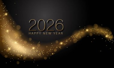 2026 Mutlu Yıllar Geçmiş Tasarımı. Altın 2026 Kara Arkaplanda Mutlu Yıllar Mektubu. Vektör İllüstrasyonu.