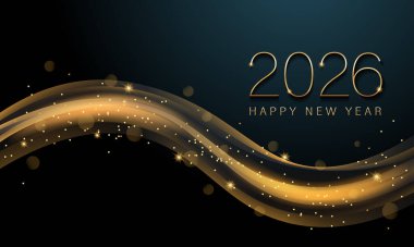 2026 Yeni Yıl Soyut parlak altın dalga tasarım elementi