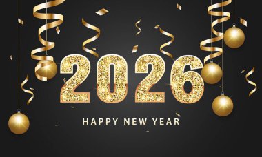 2026 Mutlu Yıllar Geçmiş Tasarımı. Tebrik kartı, Banner, Poster. Vektör İllüstrasyonu.