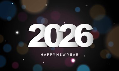 2026 Mutlu Yıllar Geçmiş Tasarımı. Tebrik kartı, Banner, Poster. Vektör İllüstrasyonu.