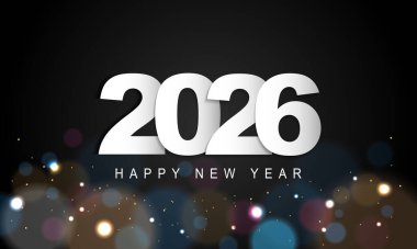 2026 Mutlu Yıllar Geçmiş Tasarımı. Tebrik kartı, Banner, Poster. Vektör İllüstrasyonu.