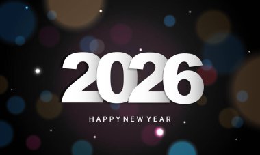 2026 Mutlu Yıllar Geçmiş Tasarımı. Tebrik kartı, Banner, Poster. Vektör İllüstrasyonu.