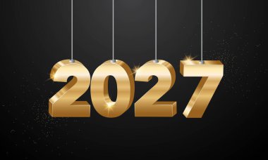 2027 Mutlu Yıllar Geçmiş Tasarımı. Tebrik kartı, Banner, Poster. Vektör İllüstrasyonu.