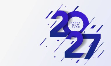 2027 Mutlu Yıllar Geçmiş Tasarımı. Tebrik kartı, Banner, Poster. Vektör İllüstrasyonu.