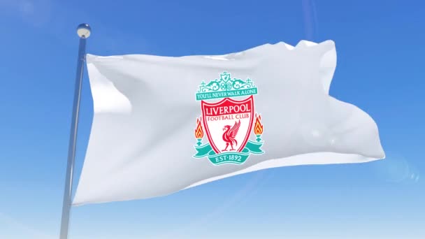 Флаг Футбольного Клуба Ливерпуль Размахивал Изолированным Фоне Неба Ливерпуль Профессиональный — стоковое видео