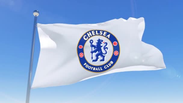 切尔西足球俱乐部的旗帜在天空背景下飘扬 Chelsea 是一个职业足球俱乐部 — 图库视频影像