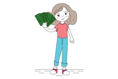web simple illustration of girl holding money in her hand