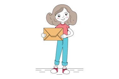 web simple illustration of a girl holding envelope