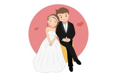  Wedding invitation. Background with a bride and a groom sitting. wedding couple vector isolated on white background.