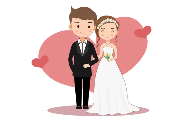 Groom and bride characters in wedding dress vector isolated on white background.