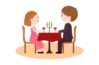 Candle Light Dinner Vector Illustration isolated on white background. Couple illustration. beautiful romantic concept