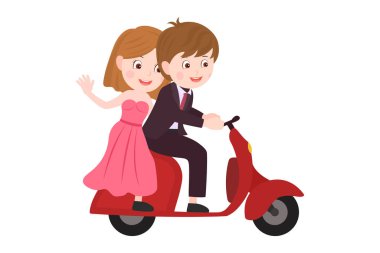 couple riding car on scooter cartoon vector illustration graphic design