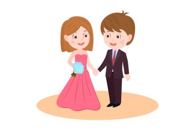 Cute wedding couple holding hands vector isolated on white background. Couple Illustration.
