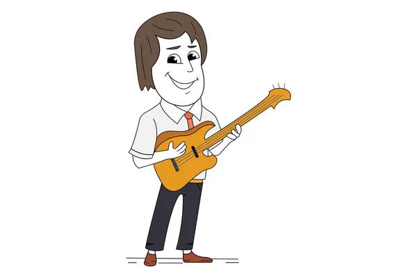Corporate man character playing acoustic guitar vector isolated on white background.