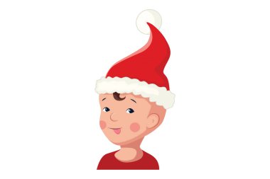 Boy wearing Santa hat vector isolated on white background. Perfect for coloring book, textiles, icon, web, painting, books, t-shirt print.
